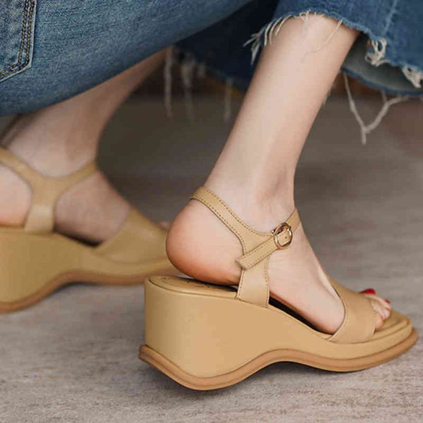 

sandals of ladies leather sandals summer shoes more size 22-25cm jump platform complete wedge in and out cckx, Black