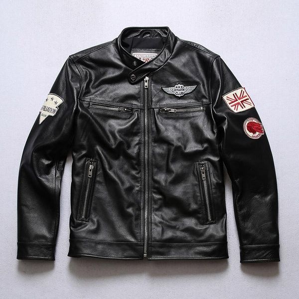 

men's leather & faux aff-11 rockcanroll super quality coat genuine cow cowhide stylish durable vintage jacket, Black