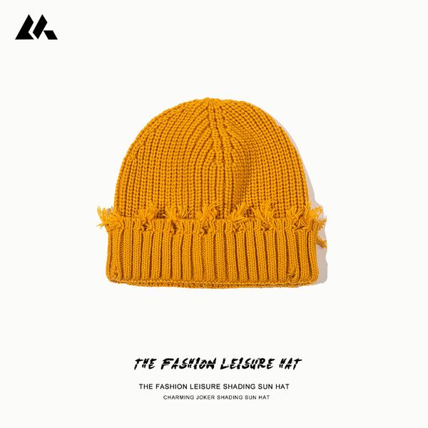 

autumn winter ins hole knitted wool female yuppie melon skin landlord tide take street cold hat man, Black;white