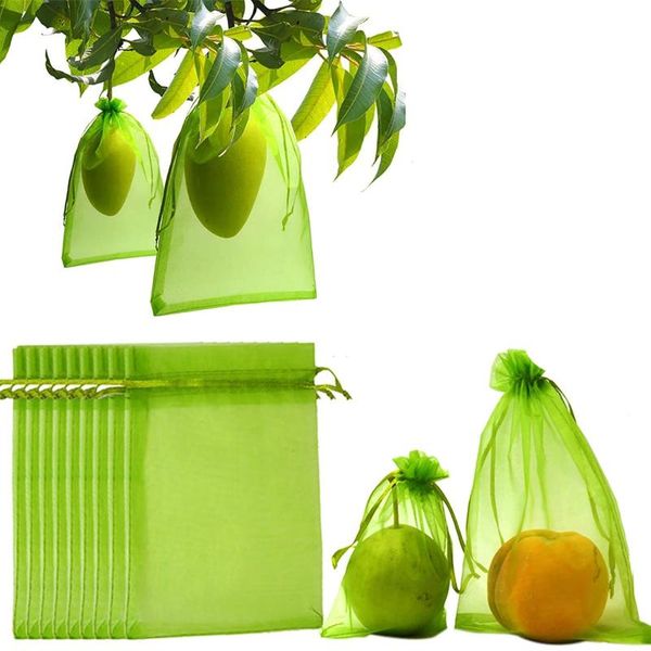 

storage bags 50pcs 11x8 inch garden vegetable fruit grow bag plants protection anti-bird drawstring netting candy grape apple mesh pouch