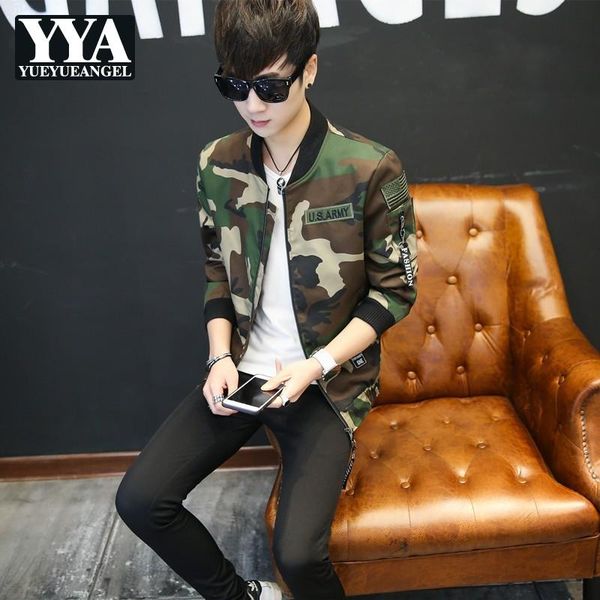 

men's jackets korean style mens casual short slim fashion camouflage bomber jacket zippers pockets o-neck outdoor harajuku baseball coa, Black;brown