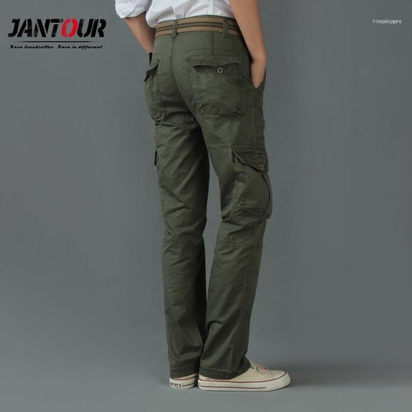 

men's pants jantour 2021 cargo men combat swat army cotton many pockets stretch flexible man casual trousers 28-381, Black