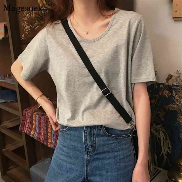 

summer solid cotton t shirt women short sleeve loose base tee femme o-neck casual t-s for 13455 210512, White