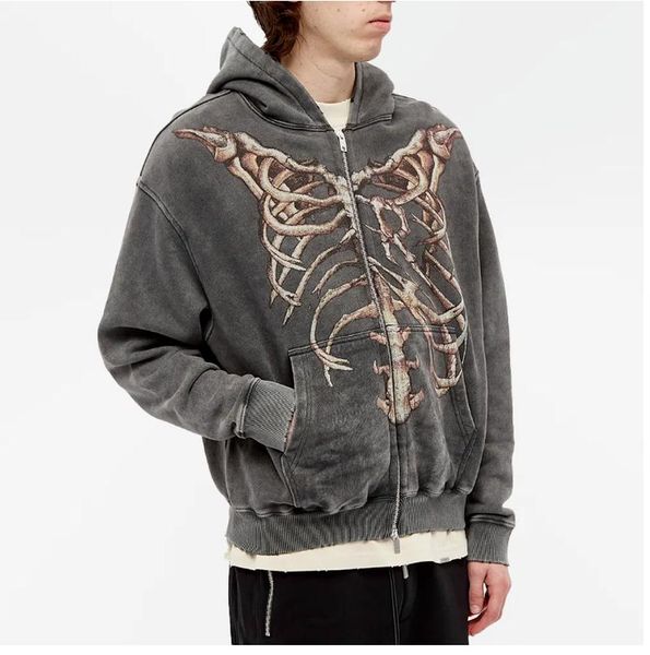 

men's hoodies & sweatshirts 22ss skeletal embroidery 100% cotton eu size askyurself jacket men women streetwear autumn winter xxxtentac, Black