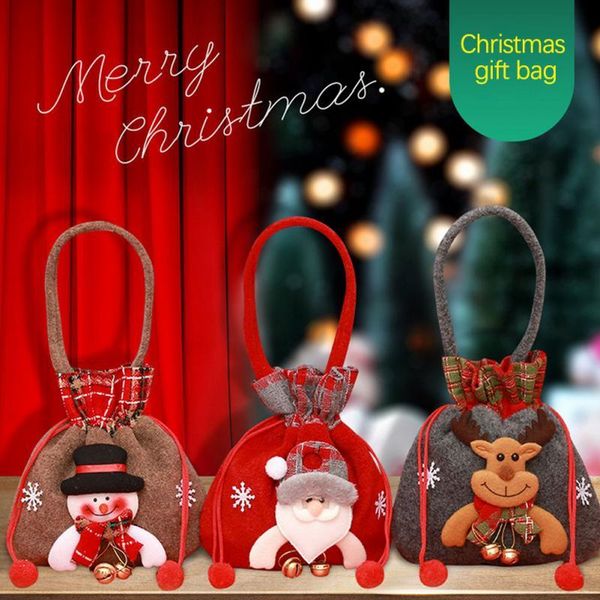 

christmas decorations 1pc gift candy bag snowman santa elk bear drawstring packaging apple favors xmas decor