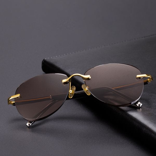 

design glasses glass sunglasses male vintage sun glasses for men rimless stone brown anti scratch retro oversized aviation er52, White;black