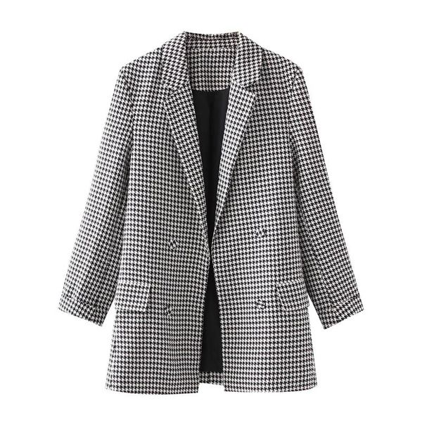 

women's suits & blazers women autumn plaid blazer jacket female notched collar double breasted chic office lady casual fashion loose sw, White;black