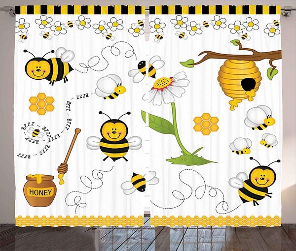 

curtain & drapes collage decor curtains flying bees daisy honey chamomile flowers pollen spring themed animal living room bedroom window