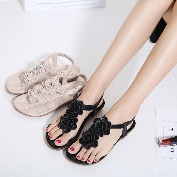 

sandals ladies beach shoes fashion size 35-42 women's comfortable slippers summer flat bohemian retro, Black