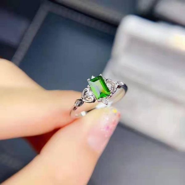 

natural diopside s925 sterling silver ring simple fine fashion charming wedding jewelry for women meibapjfs cluster rings, Golden;silver