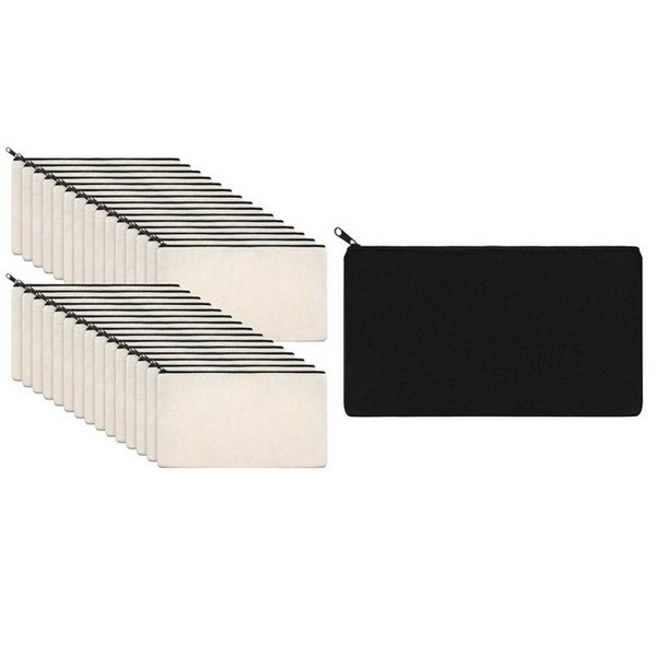 

pencil bags 40 pcs canvas zip bag cosmetic diy craft bag, 20 creamy-white & black