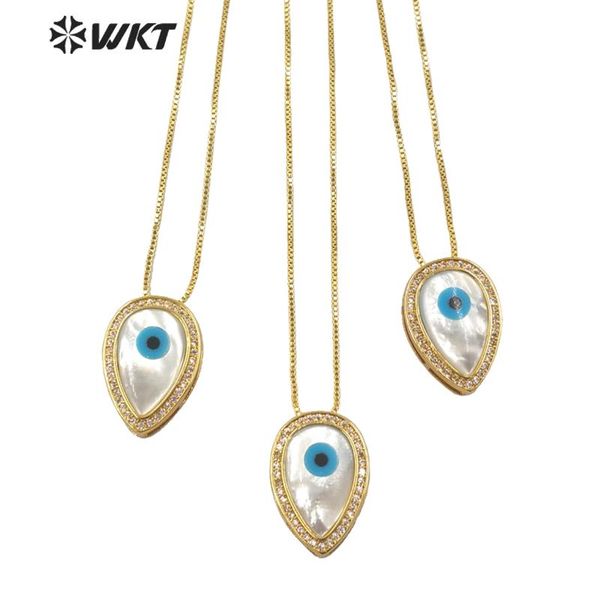 

pendant necklaces wt-mn972 fashion gold electroplated cubic zircon trim natural shell teardrop eye necklace in adjustable women turkey, Silver