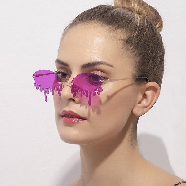

sunglasses luxury cat eye women brand designer rimless fire flame sun glasses tears vintage shades lens narrow eyewear uv400, White;black