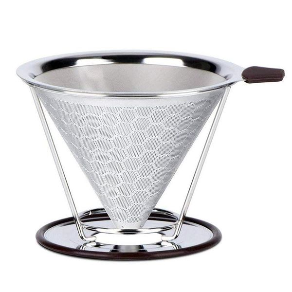 

coffee filters pour over filter,stainless steel permanent dripper, paperless reusable filter cone with removable cup stand