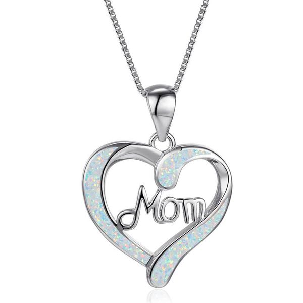 

pendant necklaces luxury rose gold silver color chain necklace fashion mom letter white blue opal love heart for women