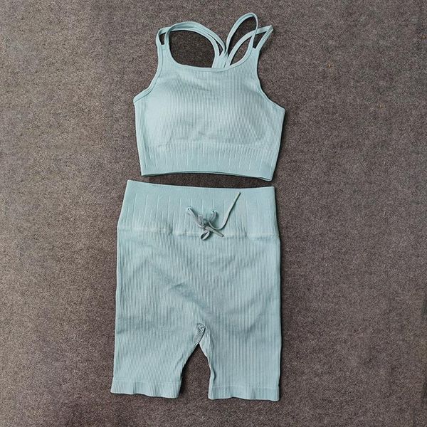 

women's tracksuits seamless women spandex yoga sets solid color workout gym bras fitness shorts hips push up clothing sportswear for, Gray