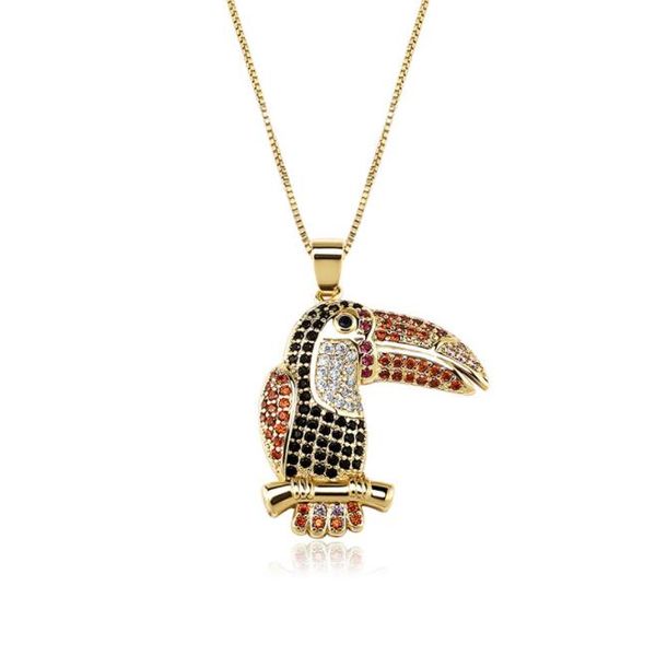 

hip hop rainbow colors woodpecker birds pendant necklace for men women lovers rapper jewelry, Silver