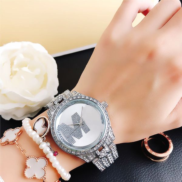 

uppercase letter gold watch women watches 37mm fashion dress datejust diamond 5 color dial stainless steel strap quartz movement, Slivery;brown