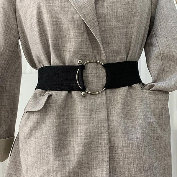 

belts women elastic solid color simple waist ladies round buckle metal decoration coat sweater fashion dress accessories, Black;brown