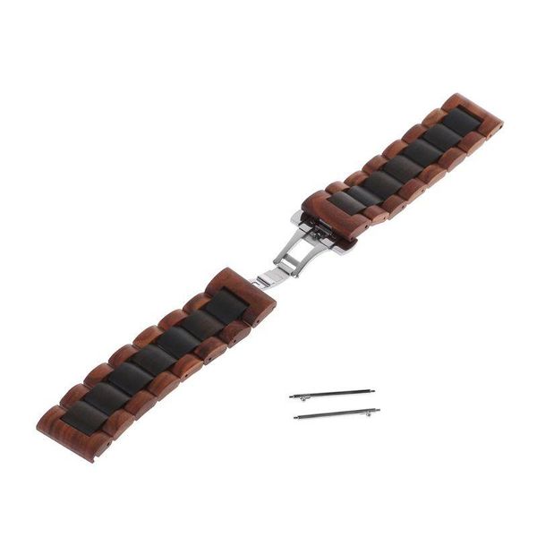

watch bands wood watchband red sandalwood 22mm band strap stainless steel metal for samsung gear sport s3 smartwatch 50pf, Black;brown