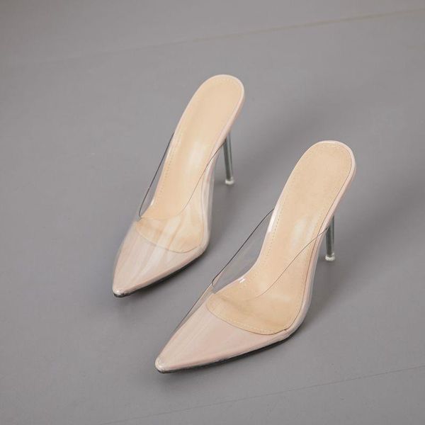 

slippers ins high heels slipper women's shallow mouth pointed shoes large 42, Black