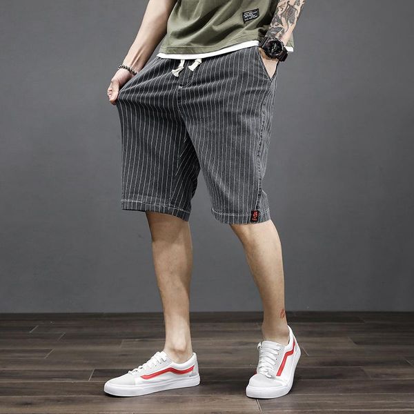 

men's shorts summer casual men striped loose knee length stretch mens clothing big size s-5xl 6xl 7xl,331, White;black