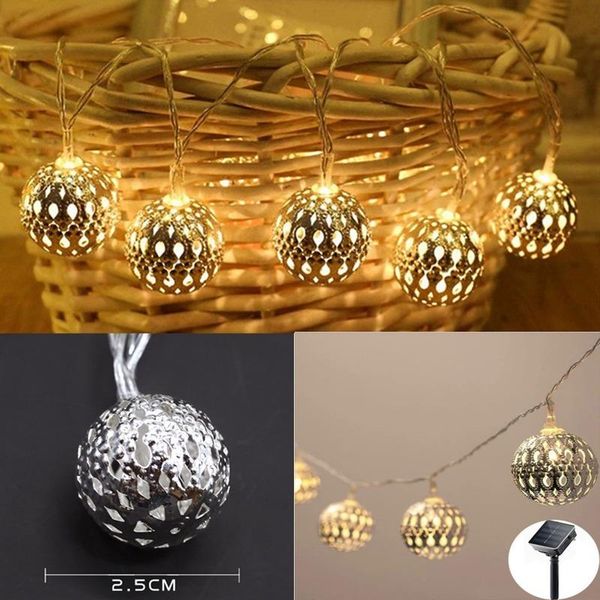 

strings solar outdoor garland lights hollow out metal ball fairy string led light christmas decoration noel