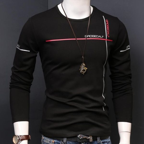 

autumn thickened bottoming men long sleeve o neck simple printed tees cotton slim fit clothing, White;black