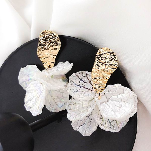 Brincos de gota de pétala de flor branca coreana para mulheres nova declaração pendientes jóias na moda