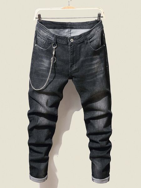 

men slant pocket jeans with chain r2jq#, Blue