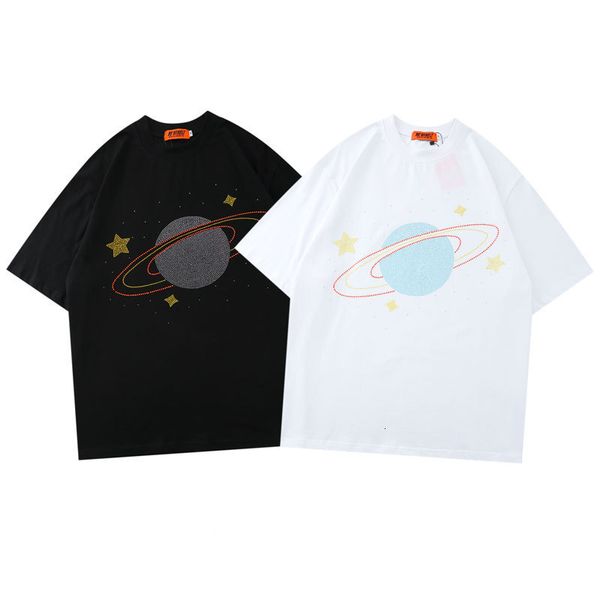

fashion t shirt impas guochao street cartoon round neck drilling short sleeve black hip hop lovers loose half, White;black