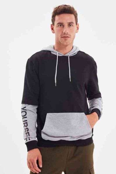 

trendyol men 's regular fit sweatshirt tmnaw22sw1153 g1214, Black