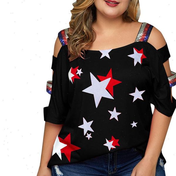 

womens shirts women plus size casual summer blouse star print off shoulder slings sleeve shirt blusas camisetas verano, White