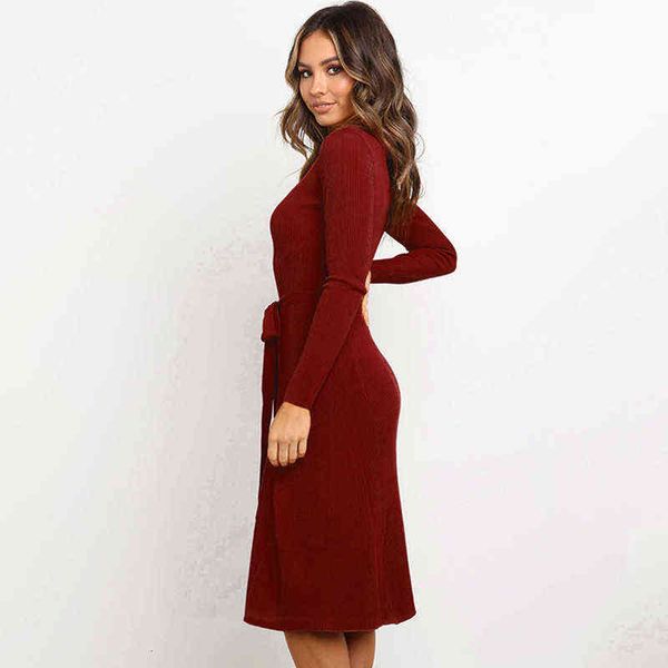 

casual dresses 2022 autumn and winter long sleeve solid color elastic knitted bandage slim fit dresses, Black;gray