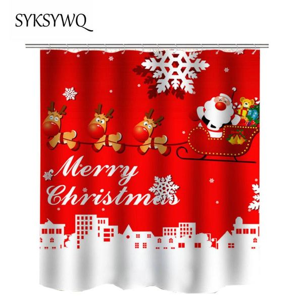 

shower curtains 2021 drop curtain christmas red santa claus gifts cortinas de bano 3d elk snowflake bath