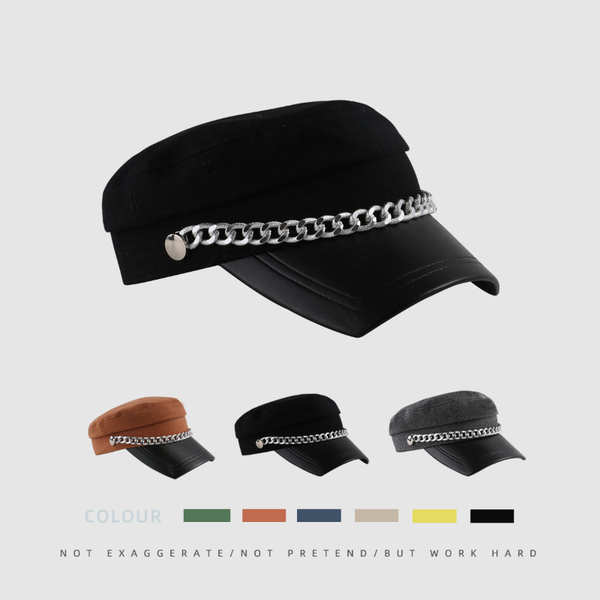 

berets autumn and winter octagonal hat female british retro versatile student spaper children's japanese fashion metal chain ber, Blue;gray