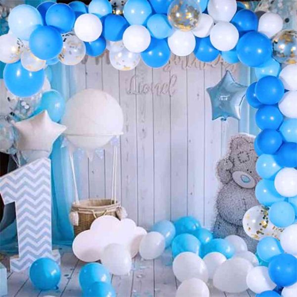 113pcs Balloon Garland Arch Kit Rosa Blu Latex Air Balloons Decorazioni di nozze Baloon Baby Shower 1 ° compleanno Boy Party Supplies 210719