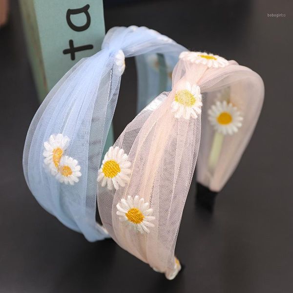 

summer daisy embroidery lace cross headbands for women sweet girls hairband ins hair hoop korean accessories1
