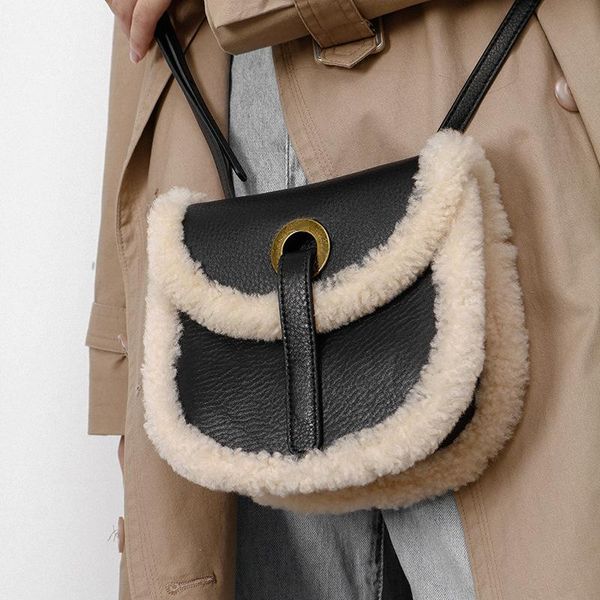 

evening bags fashion pu lambswool shoulder crossbody bag for women luxury flap saddle ladies simple shopping messenger purses 2021