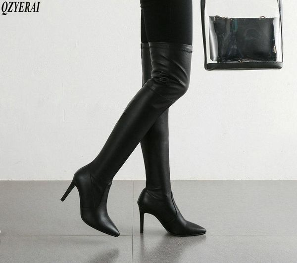 

boots 2021 high heels over the knee women thigh ladies winter shoes woman cuissardes talons hauts hautes, Black