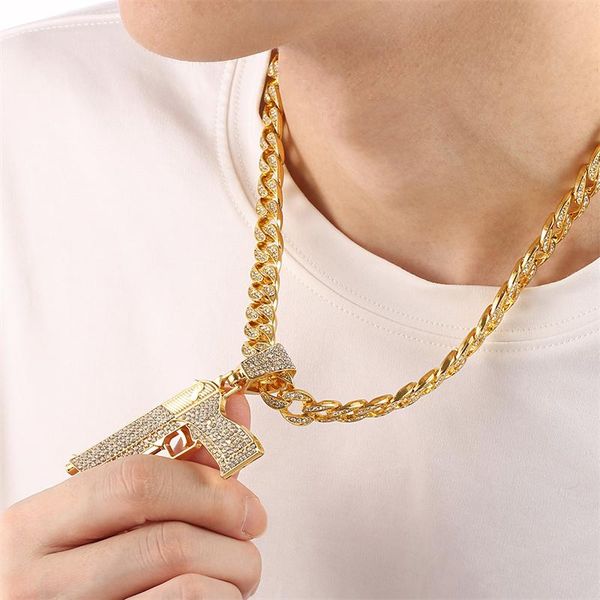 

pendant necklaces men women hip hop iced out bling submachine gun necklace with 13mm miami cuban chain hiphop fashion jewelry, Silver