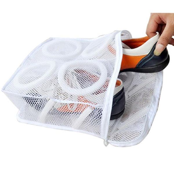

2pcs portable laundry shoe bags mesh organizer household multifunction thickening hangable shoes washing protective bag with zip