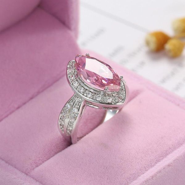 

wedding rings classic for women pink cubic zirconia oval stone bridal engagement ring unique jewelry, Slivery;golden