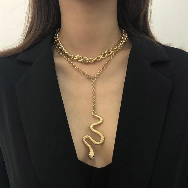 

pendant necklaces fashion boho vintage punk chain snake necklace for women multilevel gold silver color choker jewelry