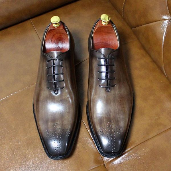 

dress shoes big size 6-13 oxford genuine leather men whole cut classic dark brown formal business wedding for, Black