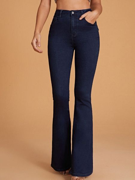 

high waist flare leg jeans p2e2#, Blue