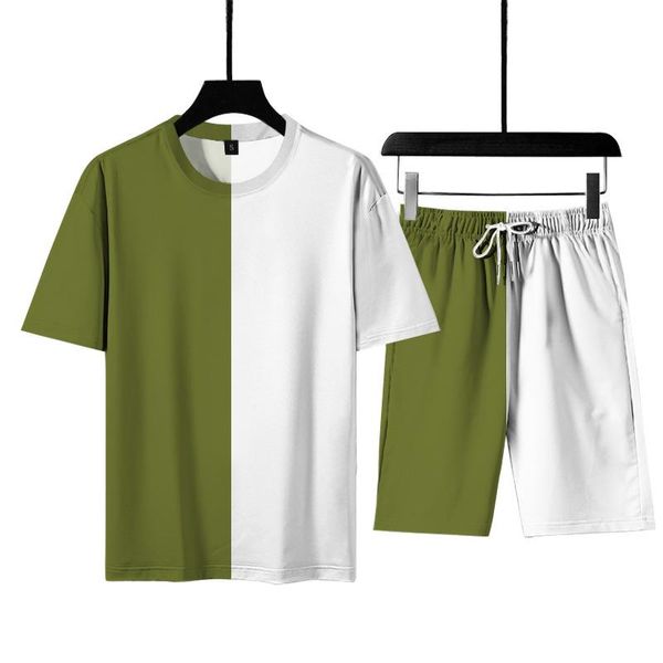 

men's tracksuits men sets fashion contrast color female couple male sport t-shirts with shorts pants plus size summer style clothing, Gray