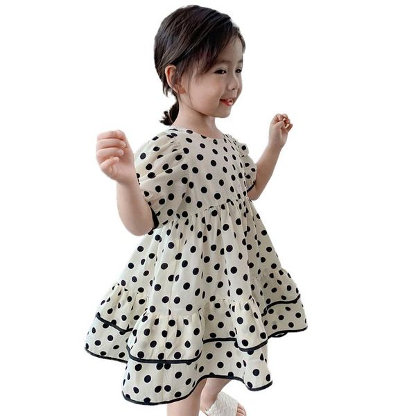 

girl lovely super fairy cool chiffon polka dot princess dress children kids puff sleeve cake girl's dresses, Red;yellow