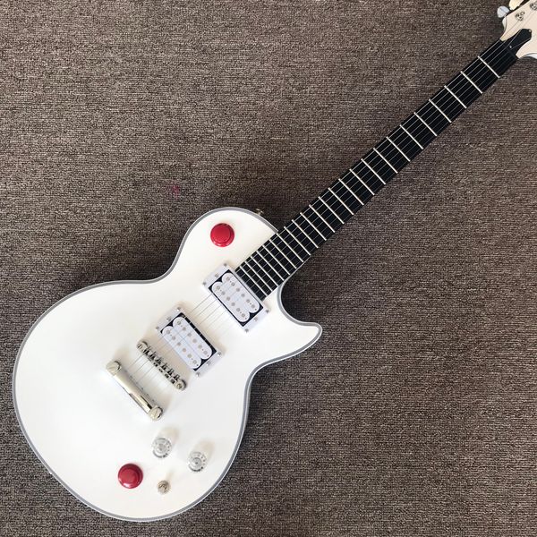 

rosewood fingerboard, chrome hardware, white electric guitar,