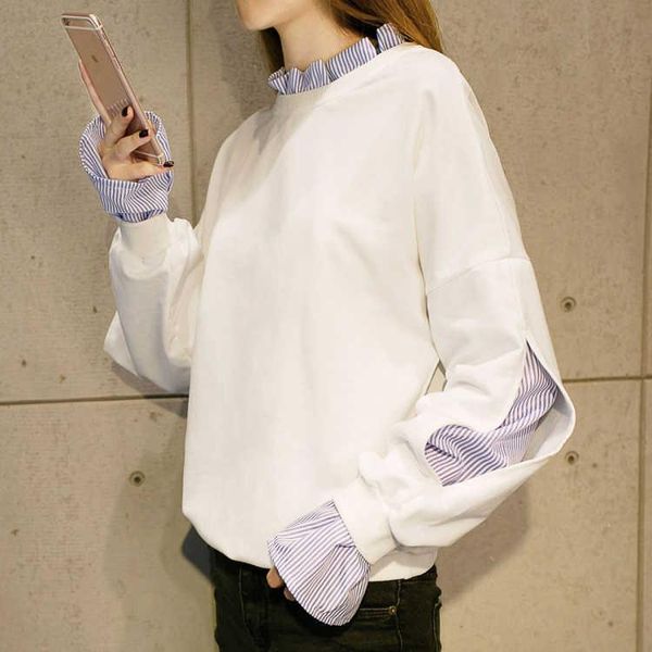 

women's autumn striped hoodies long sleeve patchwork sweatshirt kpop harajuku casual fashion loose korean pullovers e276 & sweatshirts, Black